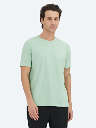 Mint Düz Bisiklet Yaka %100 Pamuk T-Shirt