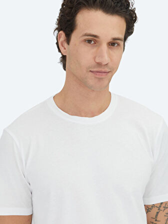 Kırık Beyaz Düz Bisiklet Yaka %100 Pamuk T-Shirt