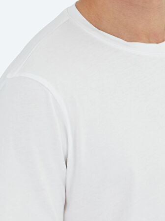 Kırık Beyaz Düz Bisiklet Yaka %100 Pamuk T-Shirt
