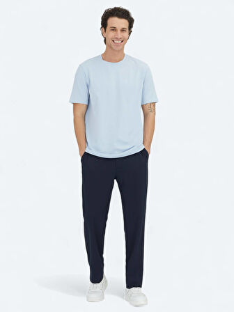 Orta Mavi Düz Bisiklet Yaka %100 Pamuk T-Shirt