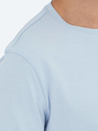 Orta Mavi Düz Bisiklet Yaka %100 Pamuk T-Shirt