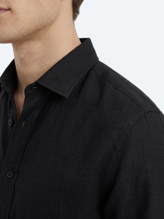 Siyah Düz Regular Fit Uzun Dokuma Casual Pamuk Karışımlı Gömlek