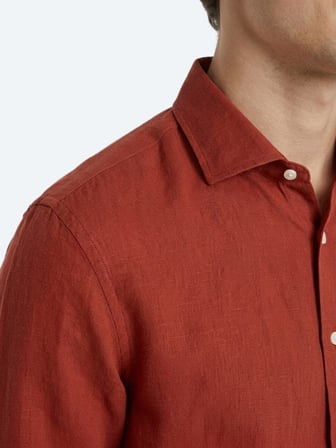 Kiremit Düz Regular Fit Uzun Dokuma Casual Pamuk Karışımlı Gömlek
