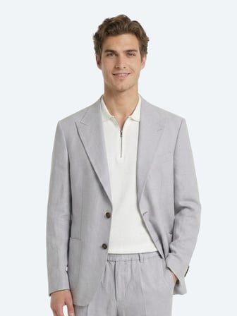 Gri Modern Fit Keten Karışımlı Takım Elbise