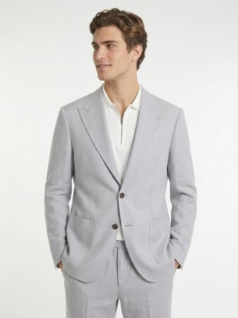 Gri Modern Fit Keten Karışımlı Takım Elbise