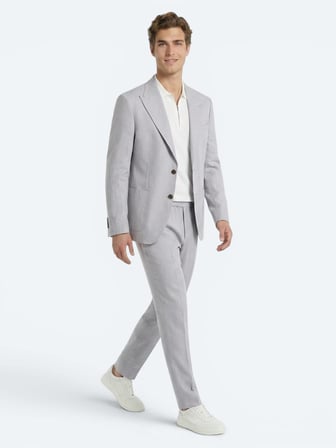 Gri Modern Fit Keten Karışımlı Takım Elbise