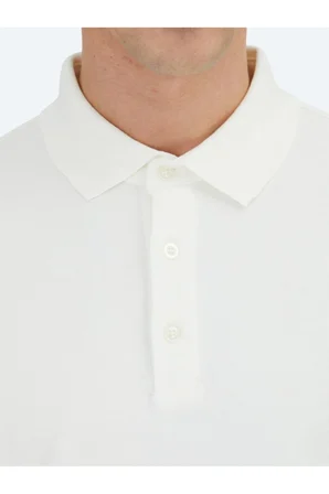 Ekru Düz Polo Yaka %100 Pamuk T-Shirt