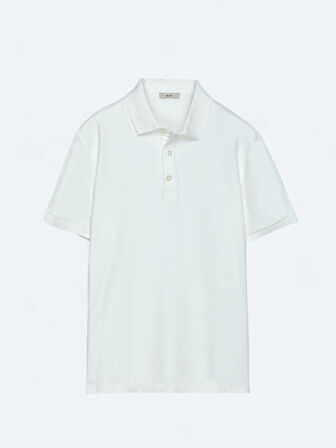 Ekru Düz Polo Yaka %100 Pamuk T-Shirt