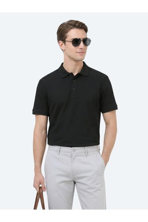 Siyah Düz Polo Yaka %100 Pamuk T-Shirt