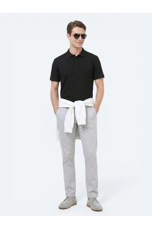 Siyah Düz Polo Yaka %100 Pamuk T-Shirt