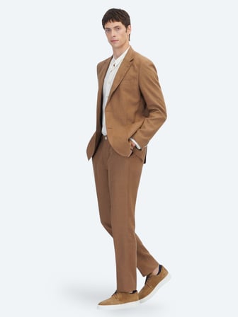 Kahverengi Düz Modern Fit %100 Keten Takım Elbise