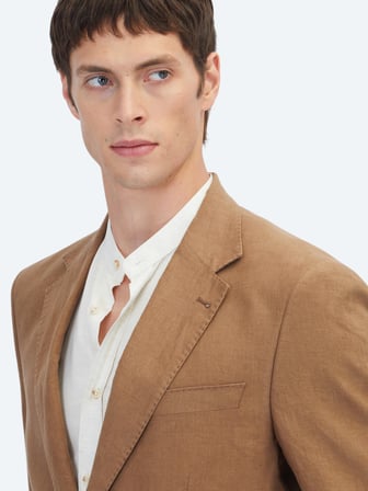 Kahverengi Düz Modern Fit %100 Keten Takım Elbise