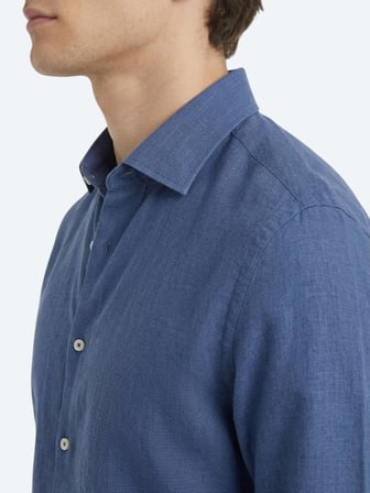 İndigo Düz Regular Fit Uzun Dokuma Casual Pamuk Karışımlı Gömlek