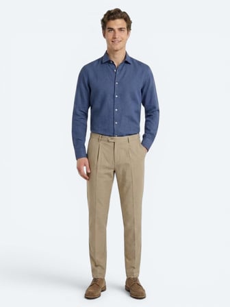 İndigo Düz Regular Fit Uzun Dokuma Casual Pamuk Karışımlı Gömlek