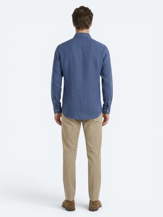 İndigo Düz Regular Fit Uzun Dokuma Casual Pamuk Karışımlı Gömlek
