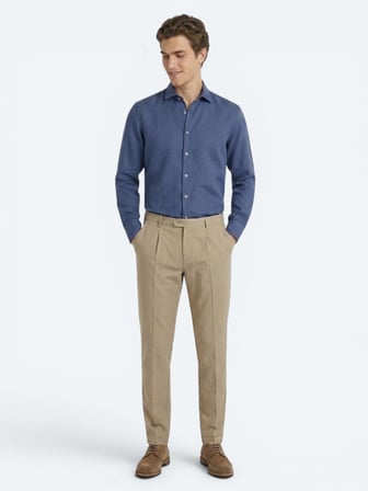 İndigo Düz Regular Fit Uzun Dokuma Casual Pamuk Karışımlı Gömlek