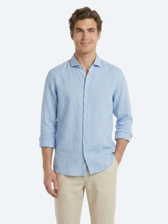 Mavi Düz Regular Fit Uzun Dokuma Casual Pamuk Karışımlı Gömlek