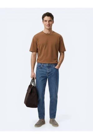 Kahverengi Düz %100 Pamuk T-Shirt
