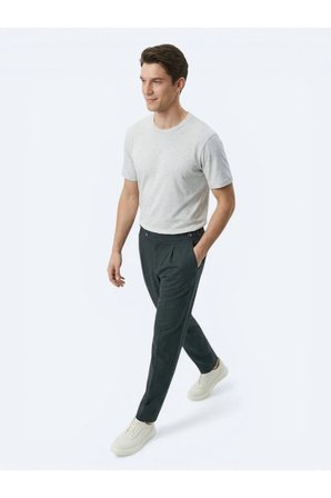 Gri Düz Pamuk Karışımlı T-Shirt