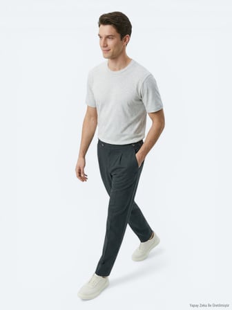 Gri Düz Pamuk Karışımlı T-Shirt