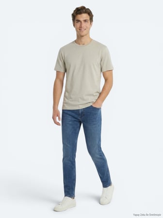 Bej Düz Pamuk Karışımlı T-Shirt