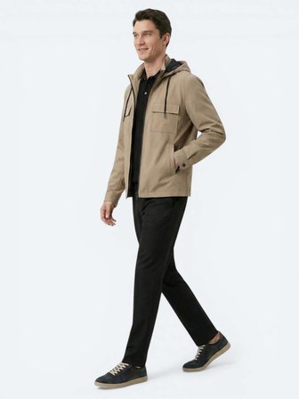 Açık Kahve Regular Fit Kapüşonlu Casual Dokuma Mont