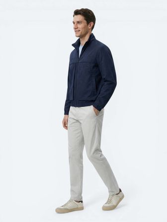 Lacivert Relaxed Fit Dik Yaka Casual Dokuma Mont
