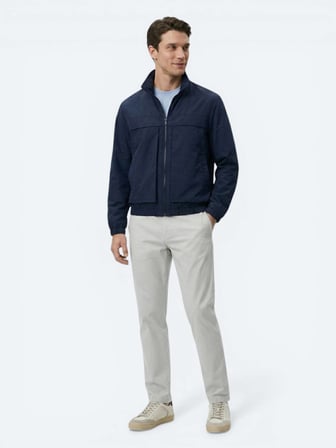 Lacivert Relaxed Fit Dik Yaka Casual Dokuma Mont