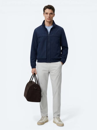 Lacivert Relaxed Fit Dik Yaka Casual Dokuma Mont