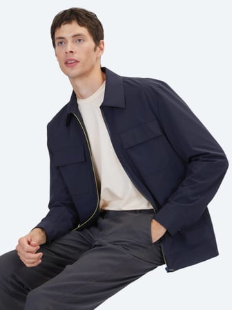 Lacivert Regular Fit Gömlek Yaka Casual Dokuma Mont