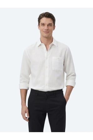 Beyaz Oversize Fit Dokuma Casual Gömlek