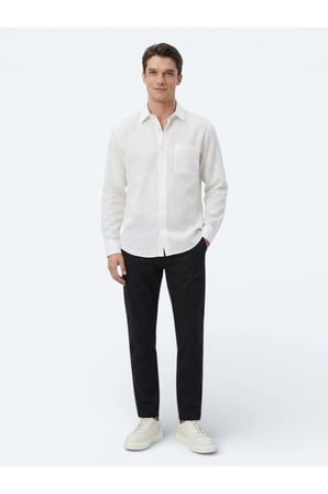 Beyaz Oversize Fit Dokuma Casual Gömlek