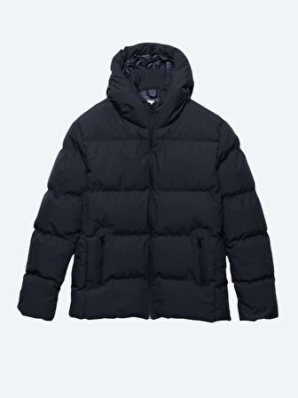 Lacivert Regular Fit Kapüşonlu Casual Dokuma Mont