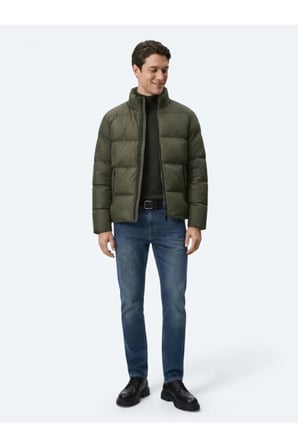 Haki Regular Fit Dik Yaka Casual Dokuma Mont