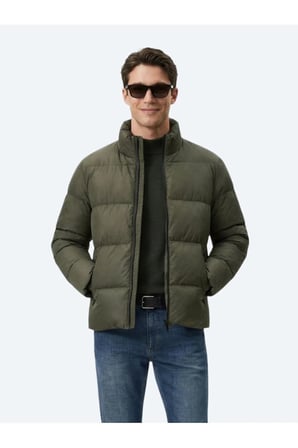 Haki Regular Fit Dik Yaka Casual Dokuma Mont