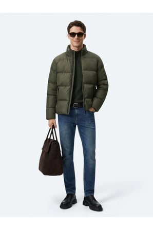Haki Regular Fit Dik Yaka Casual Dokuma Mont