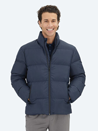 Lacivert Regular Fit Dik Yaka Casual Dokuma Mont