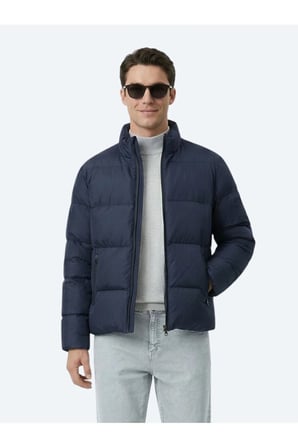 Lacivert Regular Fit Dik Yaka Casual Dokuma Mont