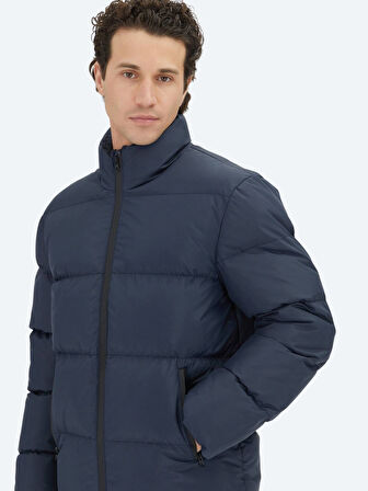 Lacivert Regular Fit Dik Yaka Casual Dokuma Mont