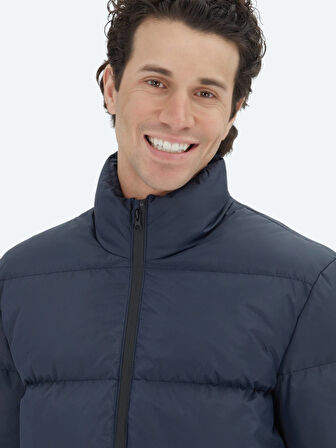 Lacivert Regular Fit Dik Yaka Casual Dokuma Mont