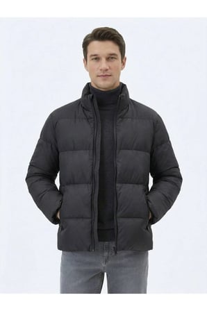 Siyah Regular Fit Dik Yaka Casual Dokuma Mont