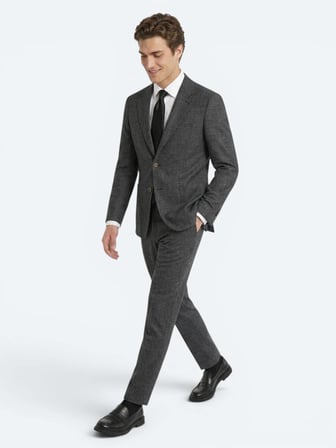 Siyah Desenli Modern Fit Keten Karışımlı Takım Elbise