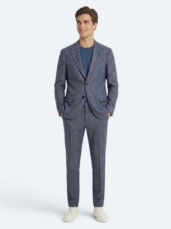 Mavi Desenli Modern Fit Keten Karışımlı Takım Elbise