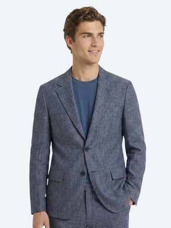 Mavi Desenli Modern Fit Keten Karışımlı Takım Elbise