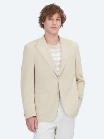 Bej Düz Modern Fit Pamuk Karışımlı Örme Ceket