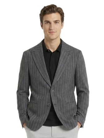 Antrasit Çizgili Modern Fit Keten Karışımlı Ceket