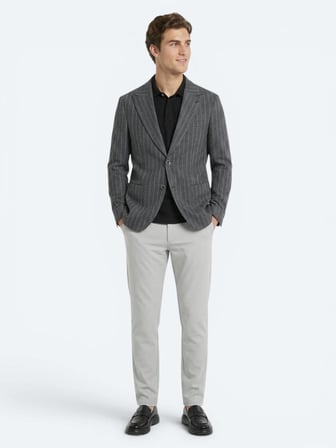Antrasit Çizgili Modern Fit Keten Karışımlı Ceket