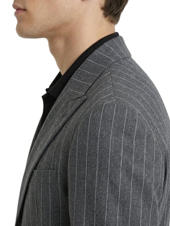 Antrasit Çizgili Modern Fit Keten Karışımlı Ceket
