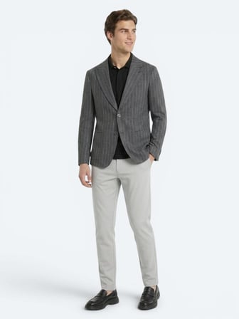 Antrasit Çizgili Modern Fit Keten Karışımlı Ceket