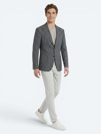 Petrol Çizgili Modern Fit Keten Karışımlı Ceket